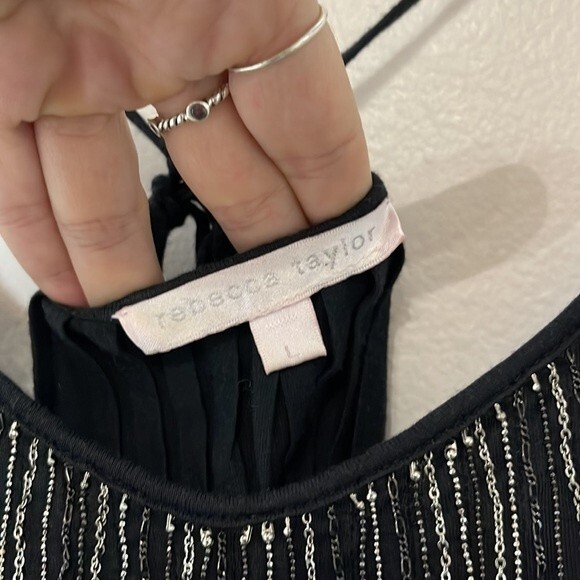 Rebecca Taylor Black Pima Modal Open Back Swing Dress with Chain Details Large - Picture 6 of 9